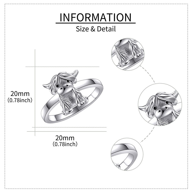 Highland Cow Rings Sterling Silver Animal Cow Rings Jewelry for Girls Daughter
