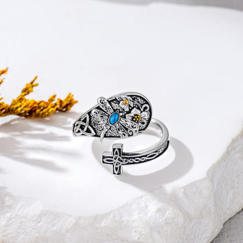 Sterling Silver Turquoise Hummingbird Butterfly Sunflower Adjustable Spoon Ring