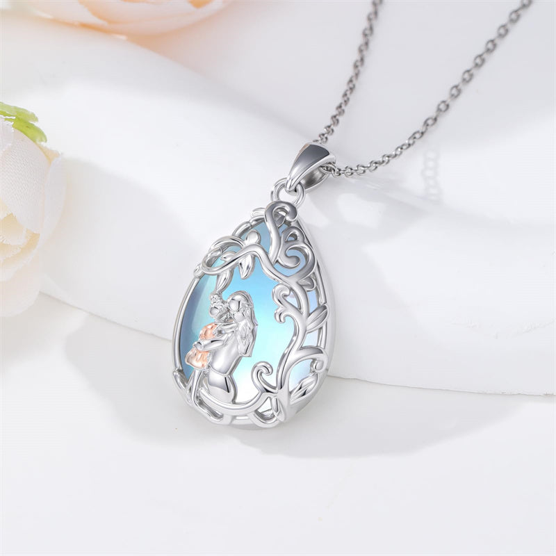 Sterling Silver Moonstone Teardrop Father Daughter Mother Daughter Pendant Necklace