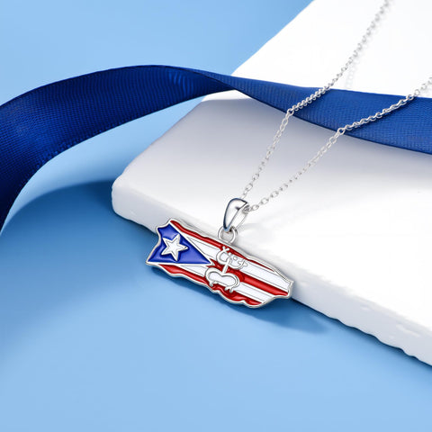 Sterling Silver Frog Puerto Rican Map Pendant Necklace