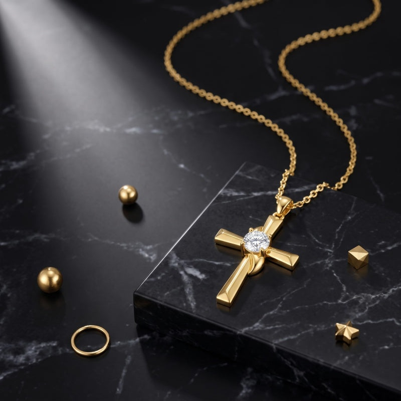 10K 14K 18K Gold Cross Pendant Necklace Religious Jewelry Gifts for Men and Women