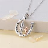 Sterling Silver Father Daughter Western Cowgirl Pendant Necklace