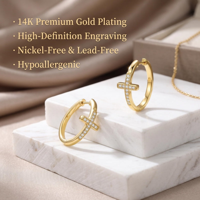 14K Gold Plated Cross Hoop Earrings  for Women Birthday Mothers Day Christmas Jewelry Gift