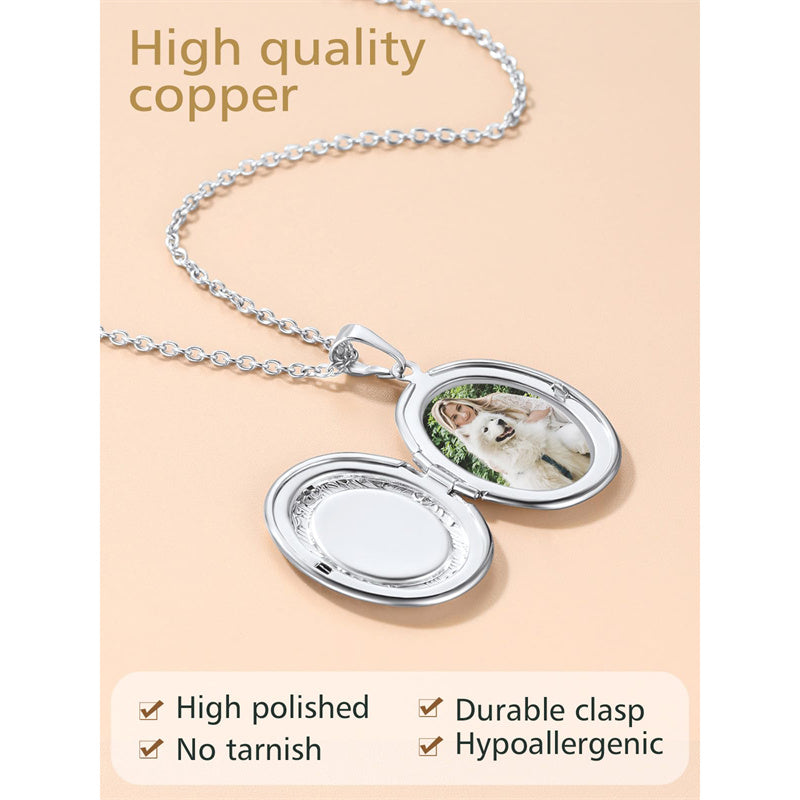 Copper Personalized  Photo Oval Olive Leaf Pendant Necklace