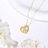 10K 14K 18K Real Gold Cubic Zirconia Daughter and Father Pendant Necklace with Engraved