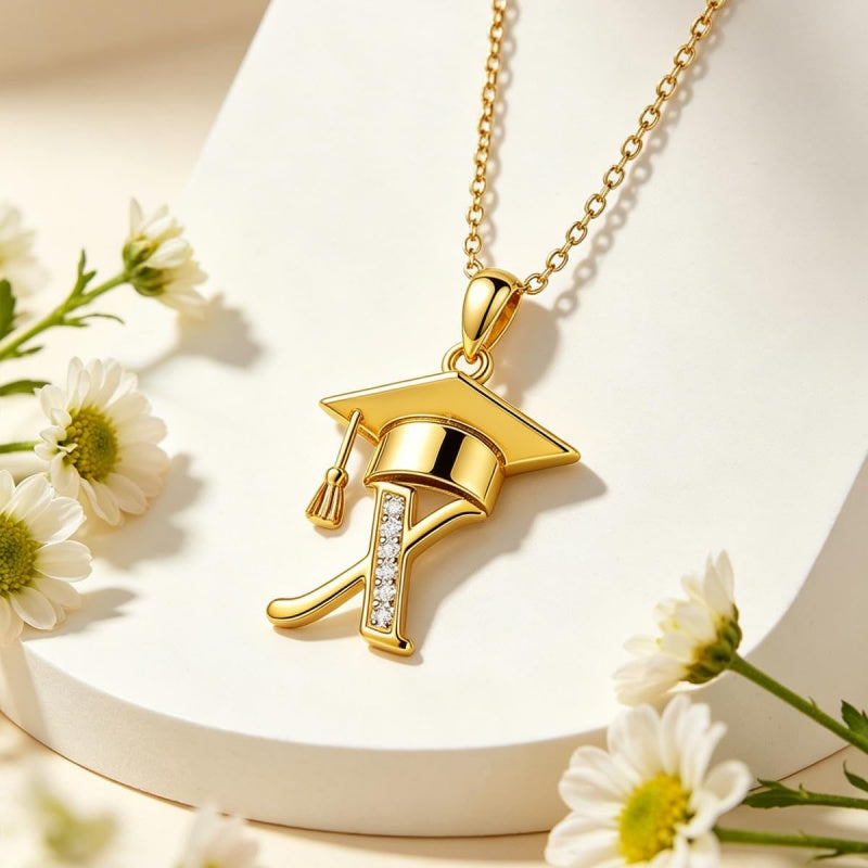Initial  Graduation 14K Gold Plated Inspiring Grad Pendant Necklace Graduations Jewelry Gifts