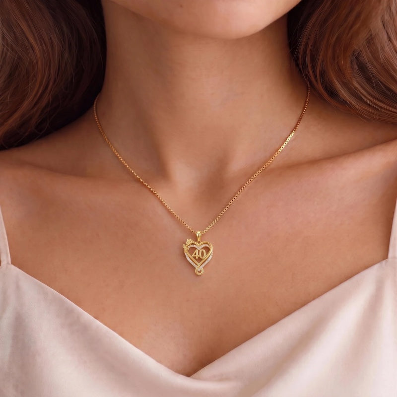 14K Gold  Plated Birthday Anniversary Rose Heart Pendant Necklace for Women