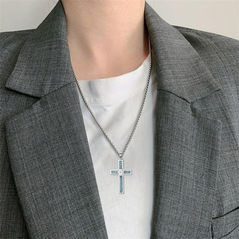 Sterling Silver Cross Christian Pendant Necklace for Men