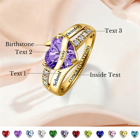 Copper Sterling Silver Custom Birthstone Engraved Class Ring Graduation Ring for Her