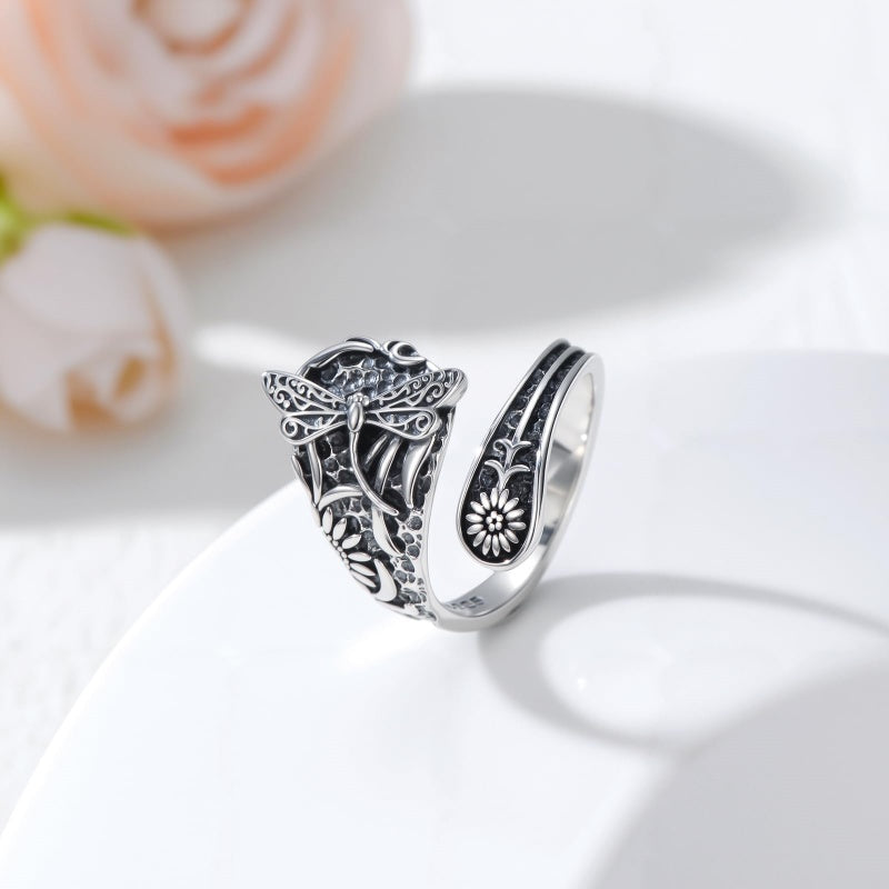 Sterling Silver Turquoise Hummingbird Butterfly Sunflower Adjustable Spoon Ring