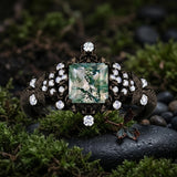 Sterling Silver 10K 14K 18K Gold 1-4CT Moss Agate Engagement Ring Promise Ring