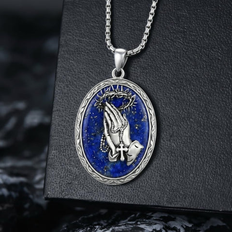 Sterling Silver Praying Hands Angel Sword Wing Cross Pendant Necklace Religious Gifts for Men