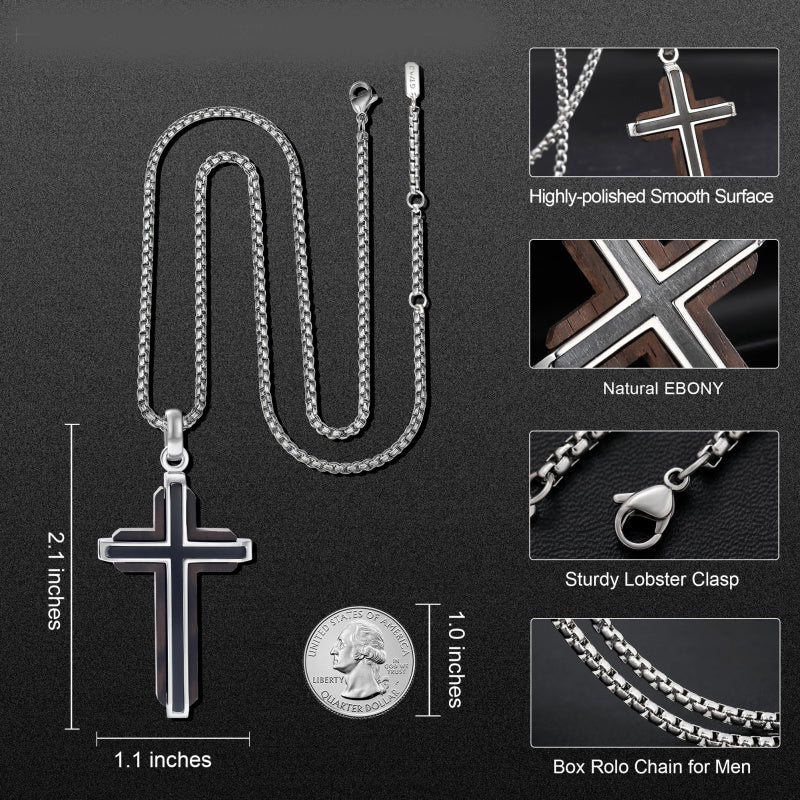 14K Gold Plated Wooden Abalone Shell Cross Pendant Necklacefor Men