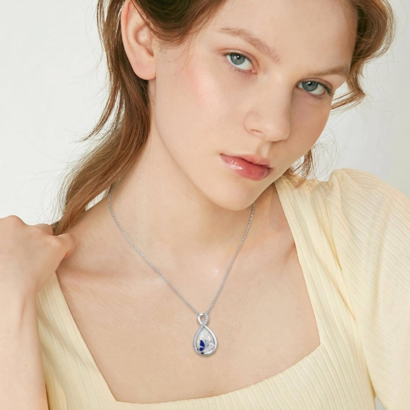 Sterling Silver Teardrop Gemstone Rose Butterfly Infinity Heart Necklace for Women