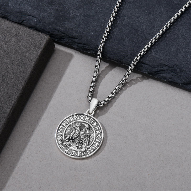 Sterling Silver Viking Raven Bear Odin Wolf Pendant Necklace for Men