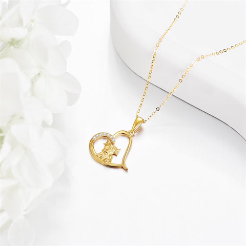 14K Gold Highland Cow Necklace for Women Solid Gold Heart Pendant Necklace Anniversary Birthday Gifts for Her