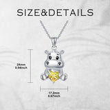 Sterling Silver Birthstone Hippo Pendant Necklace Birthday Christmas Gift