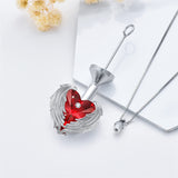 Sterling Silver Heart Crystal Angel Wing Urn Necklace For Ashes