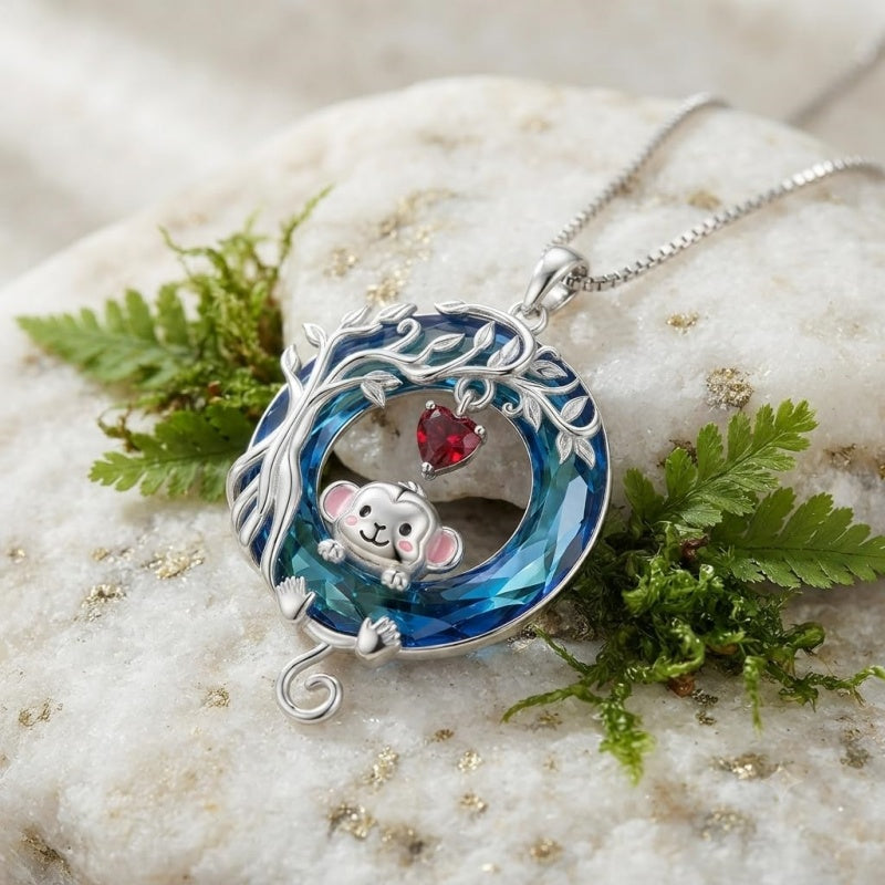 Sterling Silver Blue Crystal  Tree of Life Raccoon Bunny Cat Corgi  Pendant  Necklace  Anniversary Birthday Gifts