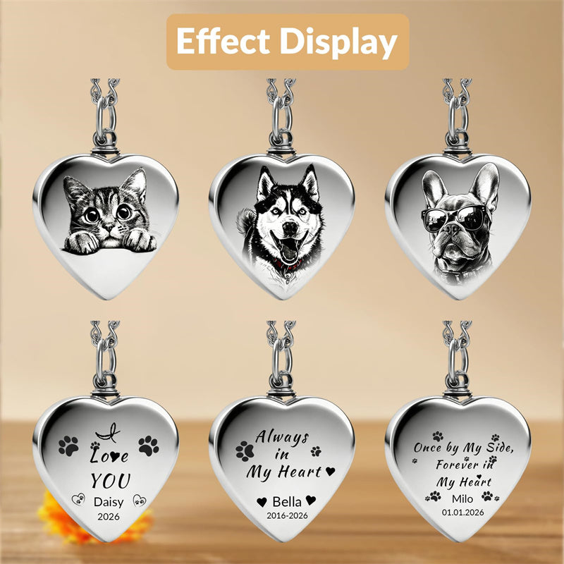 Stainless Steel Personalized Photo Engraved Heart Urn Necklace for Ashes