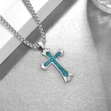 14K Gold Plated Turquoise Malachite Abalone Shell Cross Pendant Necklace for Men