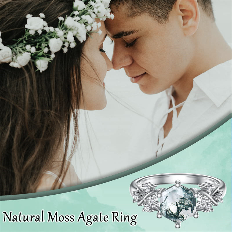 Sterling Silver 1ct Natural Moss Agate Engagement Ring