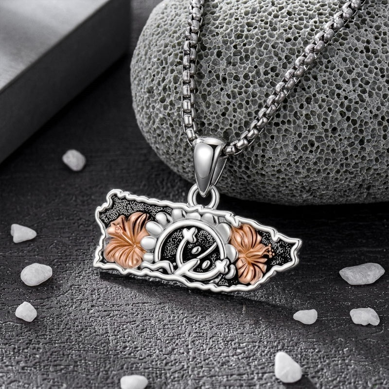 Sterling Silver Frog Flag Puerto Rico Pendant Necklace