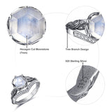 Sterling Silver Moss Agate Moonstone Branch Engagement Wedding Promise Ring  for Her