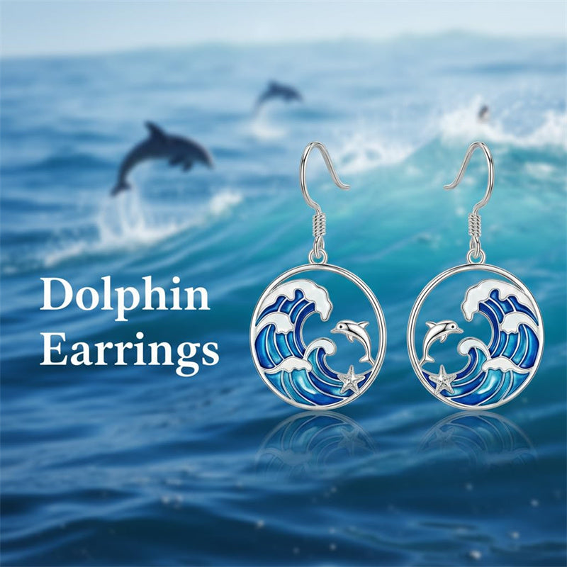 Sterling Silver Dolphin Dangle Earrings