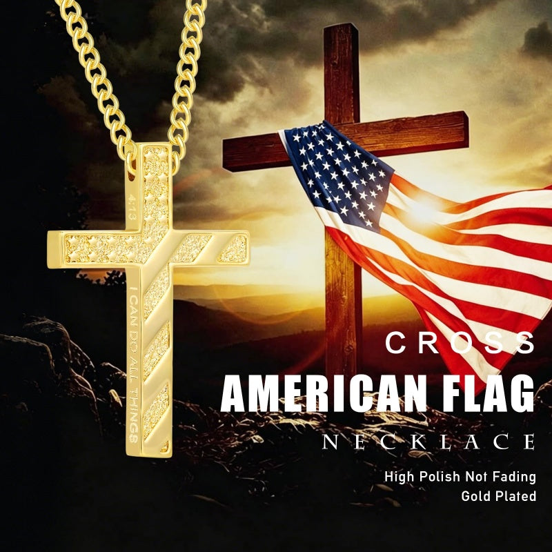14K Gold Plated Cross Pendant Necklace for Men