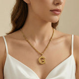Initial Pendant Necklace 14K Gold Plated with Cuban Chain