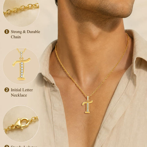 Cubic Zircon 14K Gold Plated Initial Letter A-Z Pendant Necklace