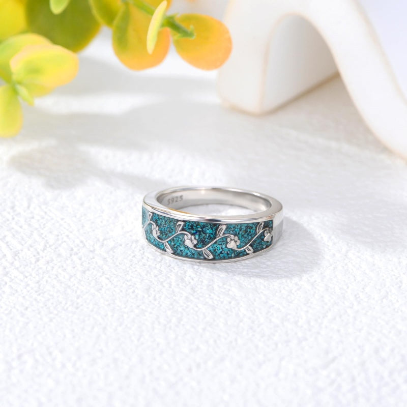 Sterling Silver Turquoise Butterfly Lotus Pet Paw Ring for Women