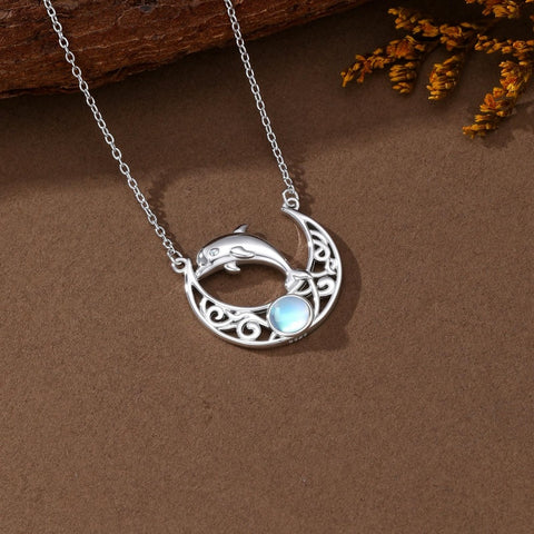 Sterling Silver Moonstone Celtic Knot Raccoon Otter Pig Dolphin Cow Pendant Necklace Birthday Mother's Day Gift