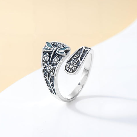 Sterling Silver Turquoise Hummingbird Butterfly Sunflower Adjustable Spoon Ring