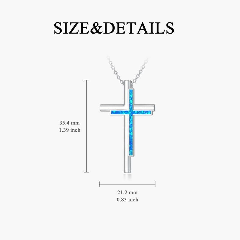 Sterling Silver Opal Cross Pendant Necklace  for Women