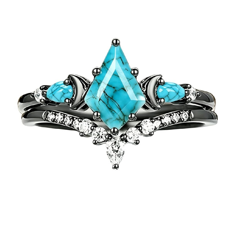 Sterling Silver Personalized Engraved 1-3CT Turquoise Engagement  Wedding Promise Ring Set for Her