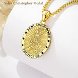 Patron Saint Medals Protection  14K Gold Plated Necklace for Men
