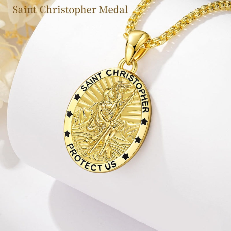 Patron Saint Medals Protection  14K Gold Plated Necklace for Men