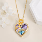 14K Gold Plated Heart Crystal Rose Mom  Sister Daughter Pendant Necklace for Woman