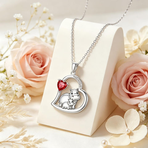 Sterling Silver Mother Daughter Two Hippo Two Elephant Two Horse Two Dachshund Two Cow Pendant Necklace