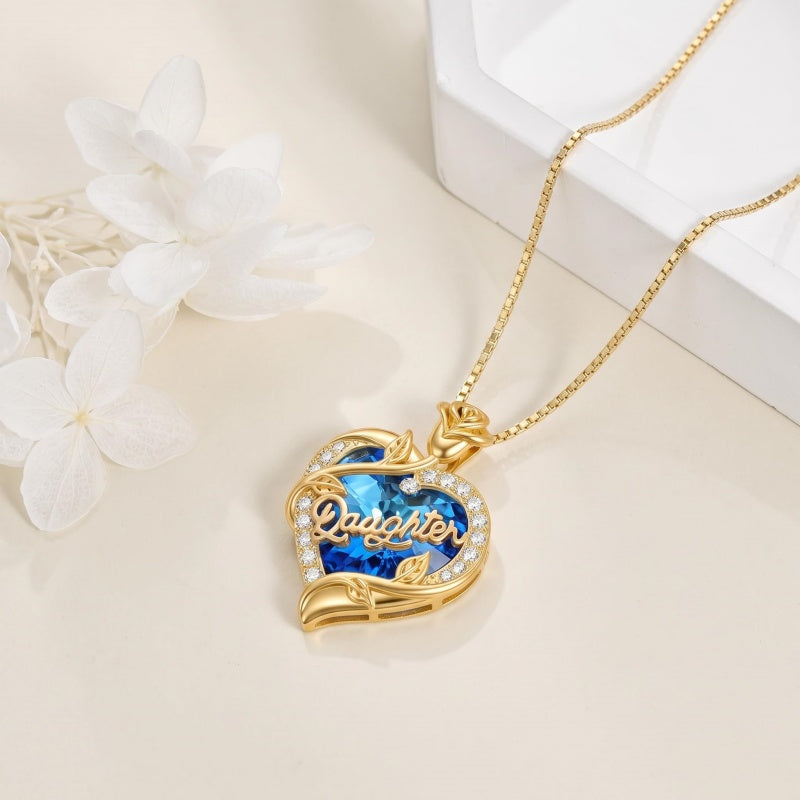 14K Gold Plated Heart Crystal Rose Mom  Sister Daughter Pendant Necklace for Woman