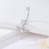 Sterling Silver Cubic Zircon Angel Wings Mermaid Tail Palm Tree Pet Paw Print Belly Button Ring