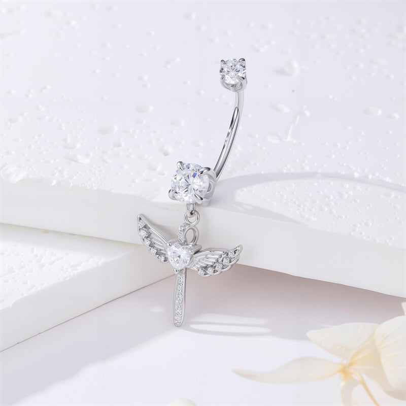 Sterling Silver Cubic Zircon Angel Wings Mermaid Tail Palm Tree Pet Paw Print Belly Button Ring
