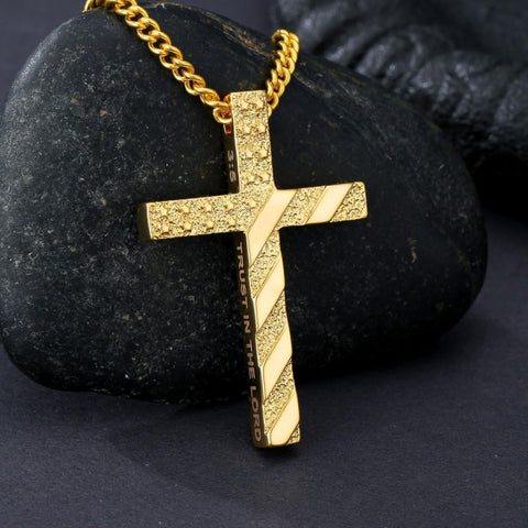 Bible Verse 14K Gold Plated American Flag Cross Necklace for Men