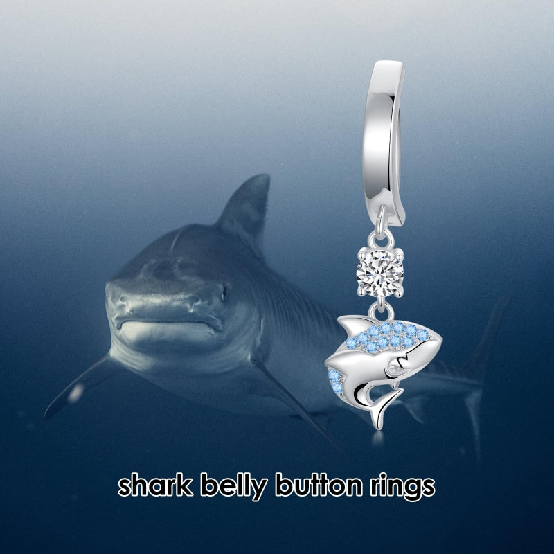 Sterling Silver Cubic Zirconia  Shark Belly Button Ring for Women