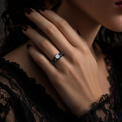 Sterling Silver 10K 14K 18K Gold Custom Engraved Moissanite Engagement Wedding Ring Halloween Gift