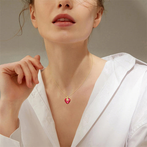 10K 14K 18K Yellow Gold Heart Birthstone Sunflower Pendant Necklace