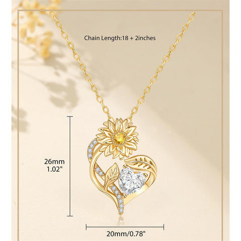 Sterling Sliver Birthstone Love Heart & Sunflower Pendant Necklace Engraved With You Are My Sunshine