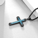 14K Gold Plated Turquoise Malachite Abalone Shell Cross Pendant Necklace for Men